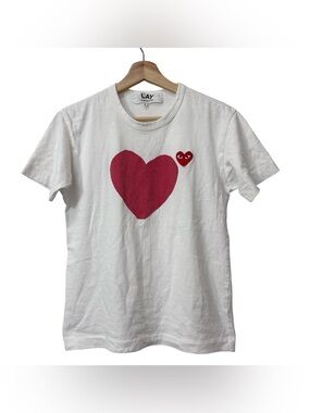 Comme des Garçons Play White T-shirt large Front Back Red Heart Size S Unisex